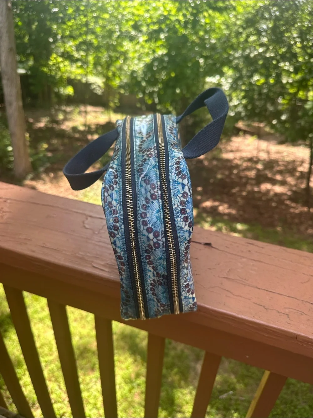 Tory Burch blue cosmetic bag
